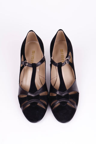 1930'er aftensko med T-rem - sort -Wilma