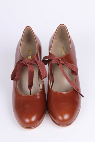 Enkle 1920'er hverdags pumps - Cognac brun- Charlotte