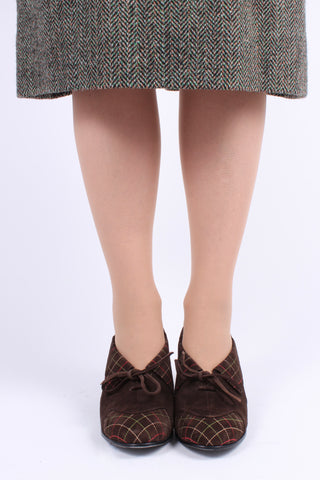 1940'er ruskinds pumps med flerfarvet syet mønster - Brun - Edith