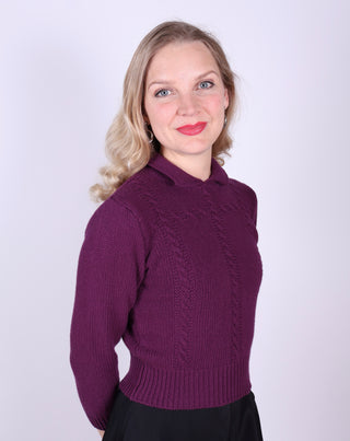 1940’er / 1950’er vintage style pullover med krave - Lilla - Gertrud