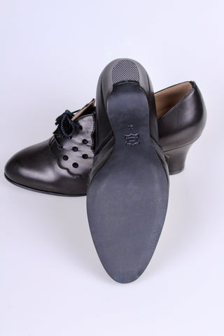 1930'er højhælede Oxfords med fint Art Deco mønster - Sort - Mildred