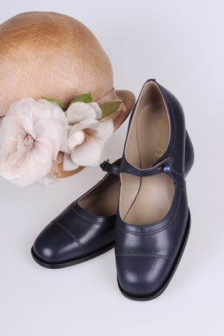 1920'er sko med knap- Navy - Ruby