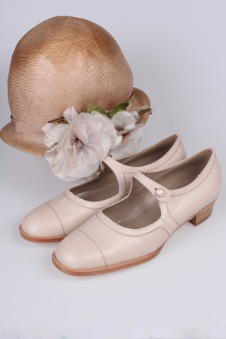 1920'er sko med knap- Creme - Ruby