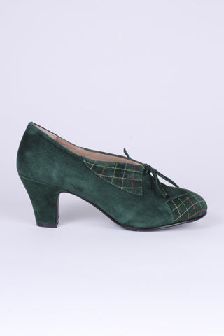 1940'er pumps i ruskind med flerfarvet syet mønster - Mørkegrøn - Edith