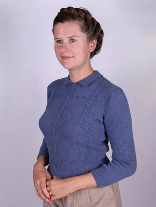 1940’er / 1950’er vintage style pullover med krave - Støvet blå - Gertrud