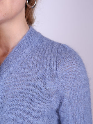 1940’er vintage style mohair cardigan med lille pufærme - Støvet blå - Lisbeth