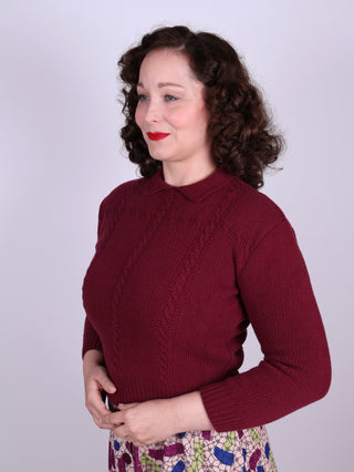 1940’er / 1950’er vintage style pullover med krave- Bordeaux - Gertrud