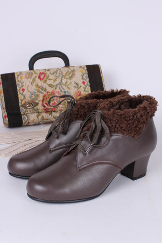 1940er / 1950er ankel snørestøvle med uldfoer - Mørkebrun - Karin
