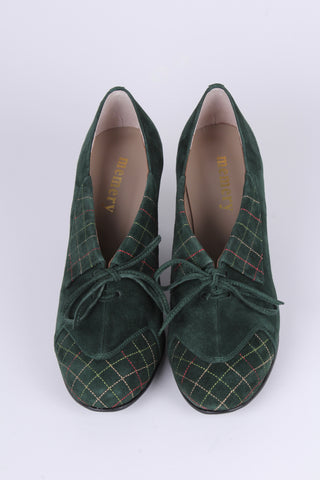 1940'er pumps i ruskind med flerfarvet syet mønster - Mørkegrøn - Edith