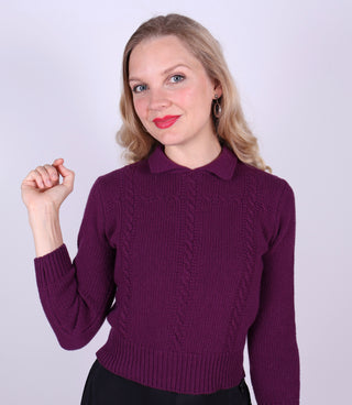 1940’er / 1950’er vintage style pullover med krave - Lilla - Gertrud