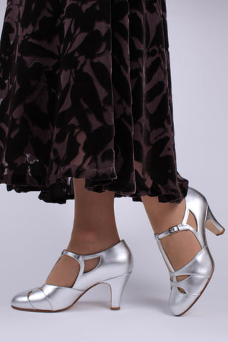 1930'er aftensko med T-rem - Sølv - Helen