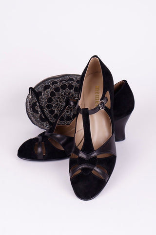 1930'er aftensko med T-rem - sort -Wilma