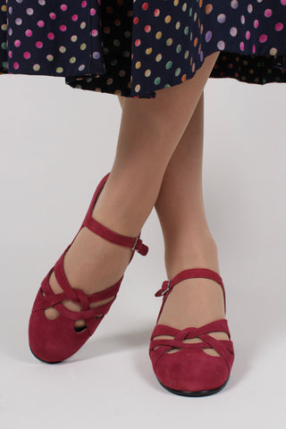 1930'er / 1940'er sko i ruskind - Ida- bordeaux rød - Ida