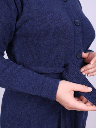 1920'er vintage style cardigan med bred krave og bælte - meleret blå - Pearl