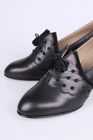 1930'er højhælede Oxfords med fint Art Deco mønster - Sort - Mildred