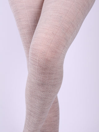 Strømpebukser i uld med mønster - Creme / grå meleret - Anita