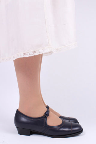 1920'er sko med knap- Navy - Ruby