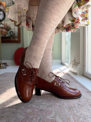 Strømpebukser i uld med mønster - Creme / grå meleret - Anita