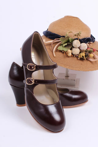 1930'er pumps med to ankelremme - Mørkebrun - Judy
