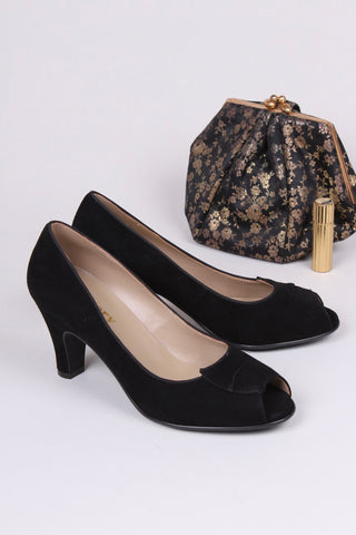 1940'er / 1950'er pumps i ruskind - sort - Margaret