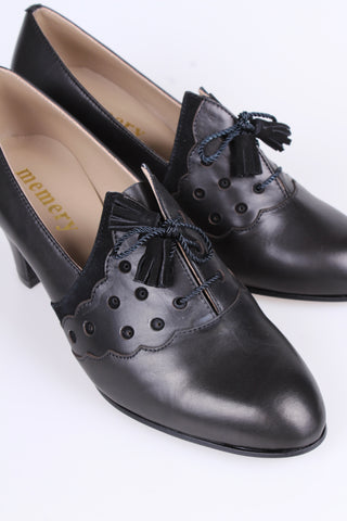 1930'er højhælede Oxfords med fint Art Deco mønster - Sort - Mildred