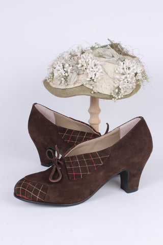 1940'er ruskinds pumps med flerfarvet syet mønster - Brun - Edith