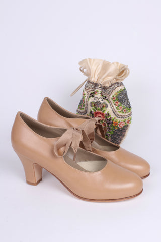 Enkle 1920'er hverdags pumps - Creme - Charlotte