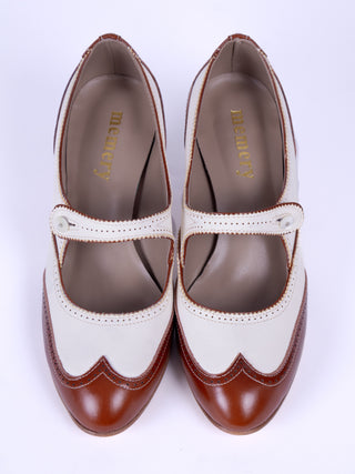 1920'er tofarvet Mary Jane pump- Cognac / råhvid - Frances