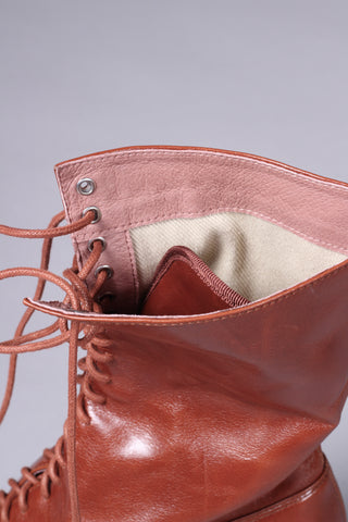 Edwardiansk snørestøvle med pompadour hæl, 1900-1915 -cognac brun - Rose