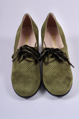 VEGAN - 1940'er vintage style pumps med snøre - Grøn - Esther