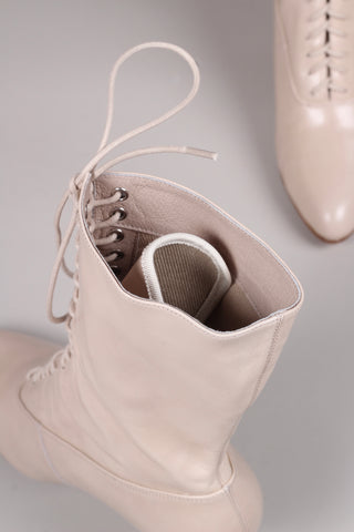 Edwardiansk snørestøvle med pompadour hæl, 1900-1915 - Cream - Rose