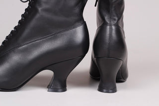 Edwardiansk snørestøvle med pompadour hæl, 1900-1915 -sort - Rose