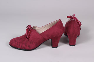 VEGAN - 1940'er vintage style pumps med snøre - Rød - Esther