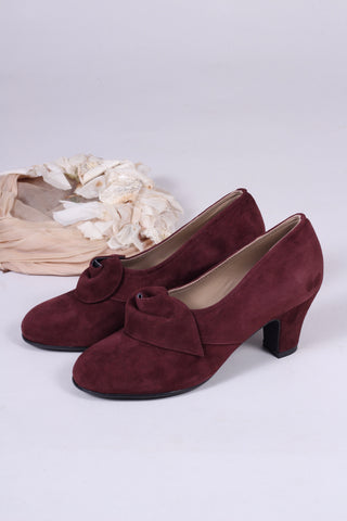 1940'er style pumps i ruskind med roset - Blommefarvet - Luise