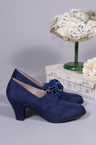 VEGAN - 1940'er vintage style pumps med snøre - Navy blå - Esther