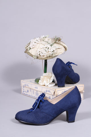 VEGAN - 1940'er vintage style pumps med snøre - Navy blå - Esther