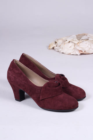 1940'er style pumps i ruskind med roset - Blommefarvet - Luise