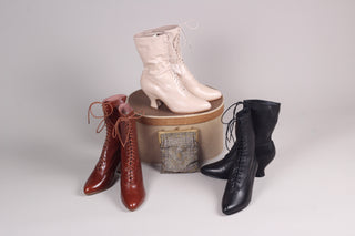 Edwardiansk snørestøvle med pompadour hæl, 1900-1915 -sort - Rose