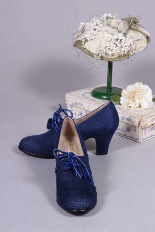 VEGAN - 1940'er vintage style pumps med snøre - Navy blå - Esther