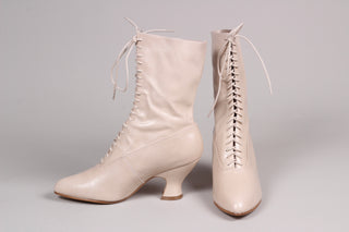 Edwardiansk snørestøvle med pompadour hæl, 1900-1915 - Cream - Rose